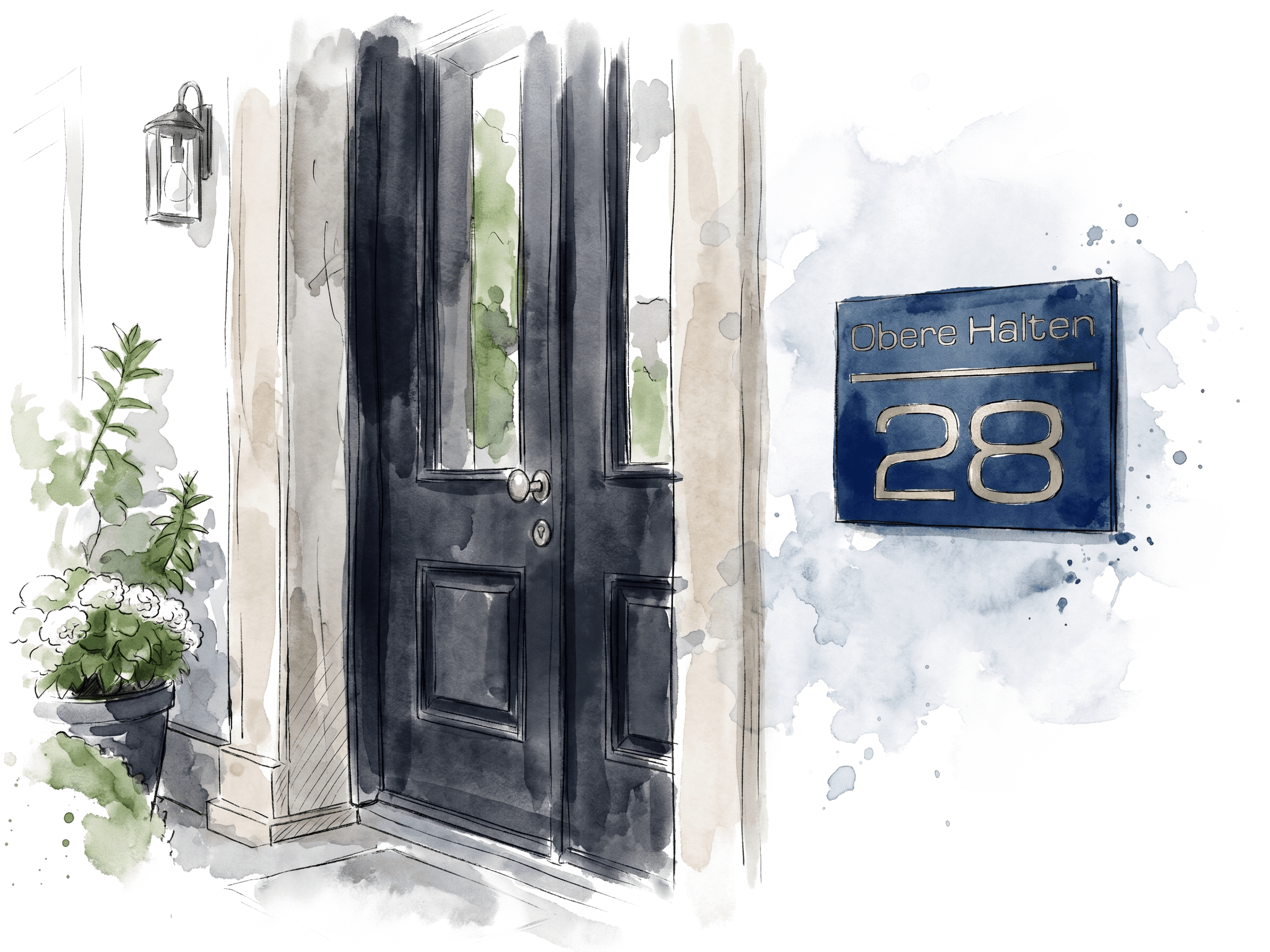 Handgefertigtes Hausnummernschild Aquarell-Illustration – Gravurkraft
